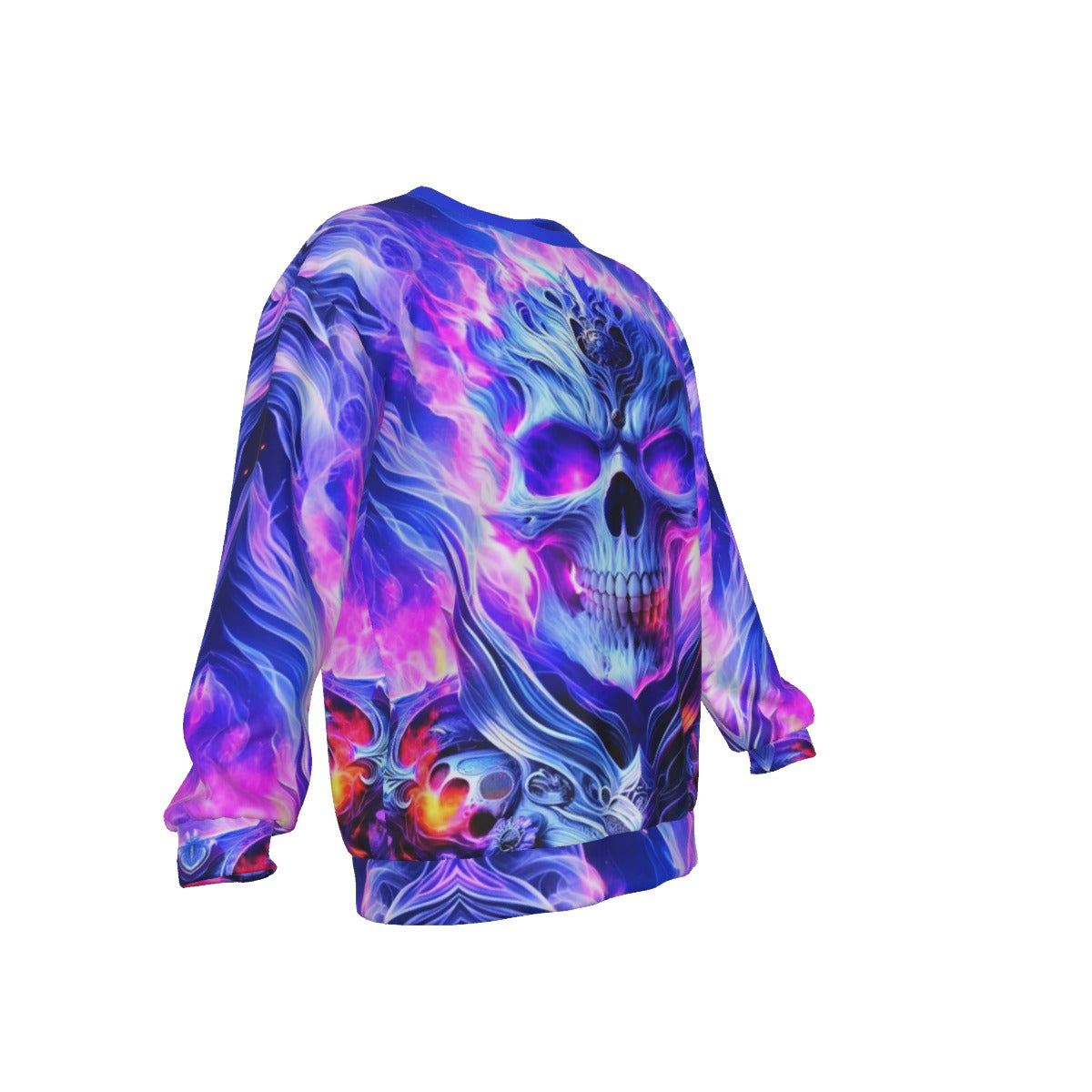 Men's Flaming Skull Drop Shoulder Round Neck Long-Sleeved Sweatshirt