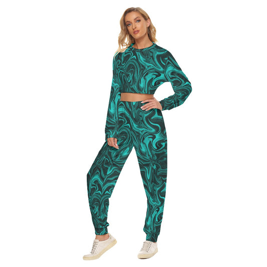 Teal Drippin Sauce Women's Crop Sweatshirt Suit