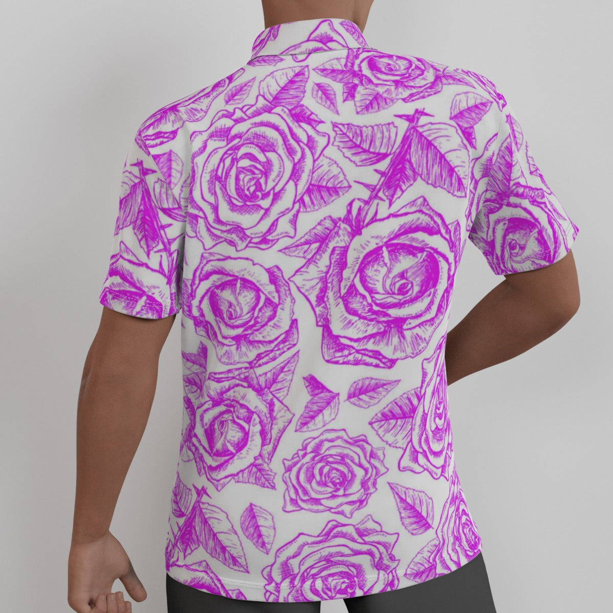 Purple & White Roses Men's Button Up