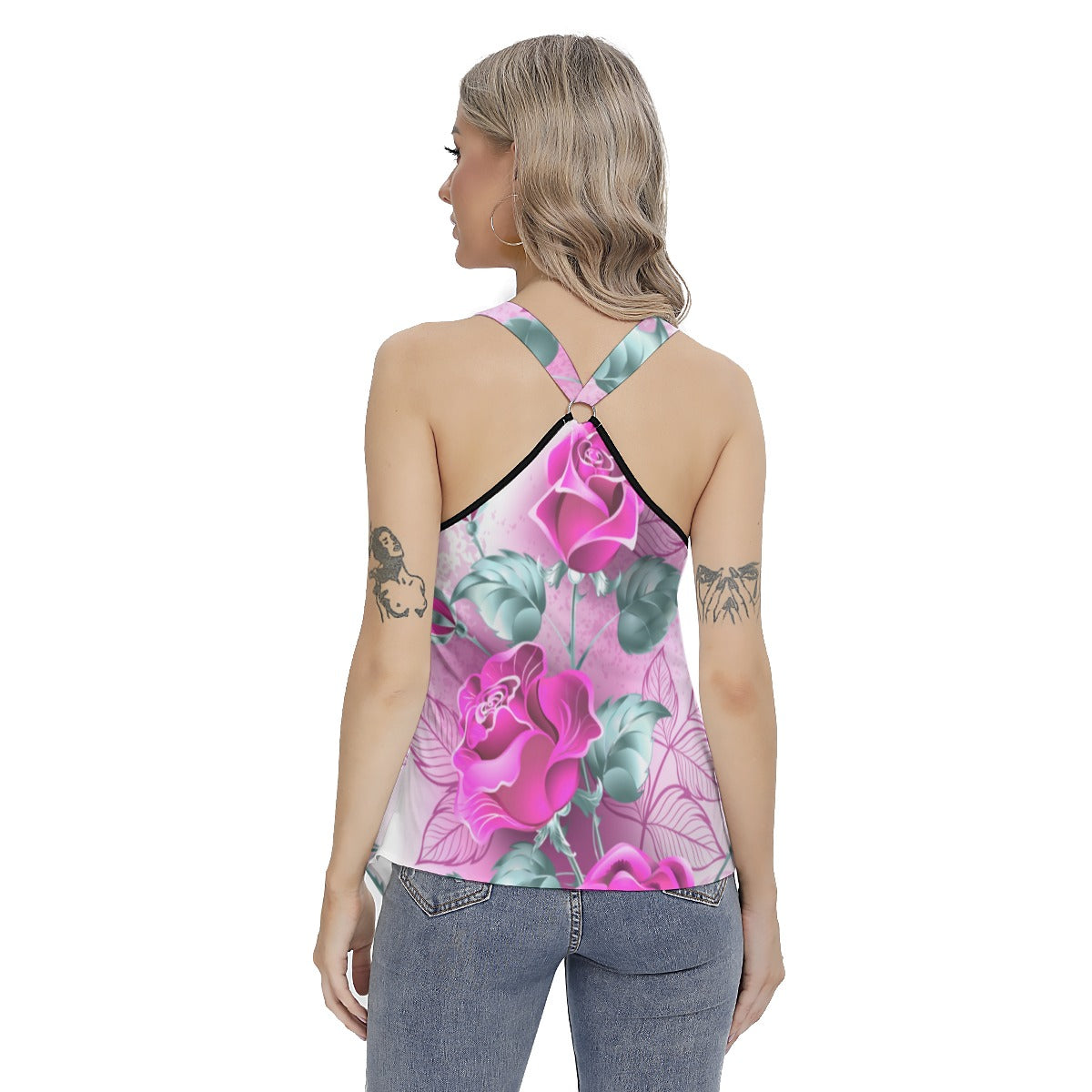 Pink Roses Women's Skinny Sport Tank Top