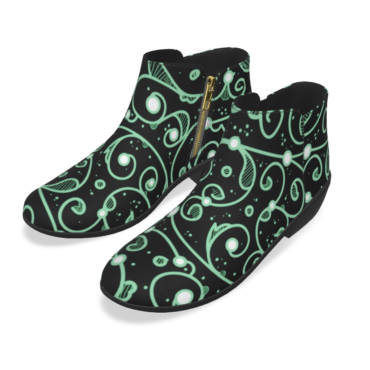 Black & Teal Swirls Men's Fashion Boots