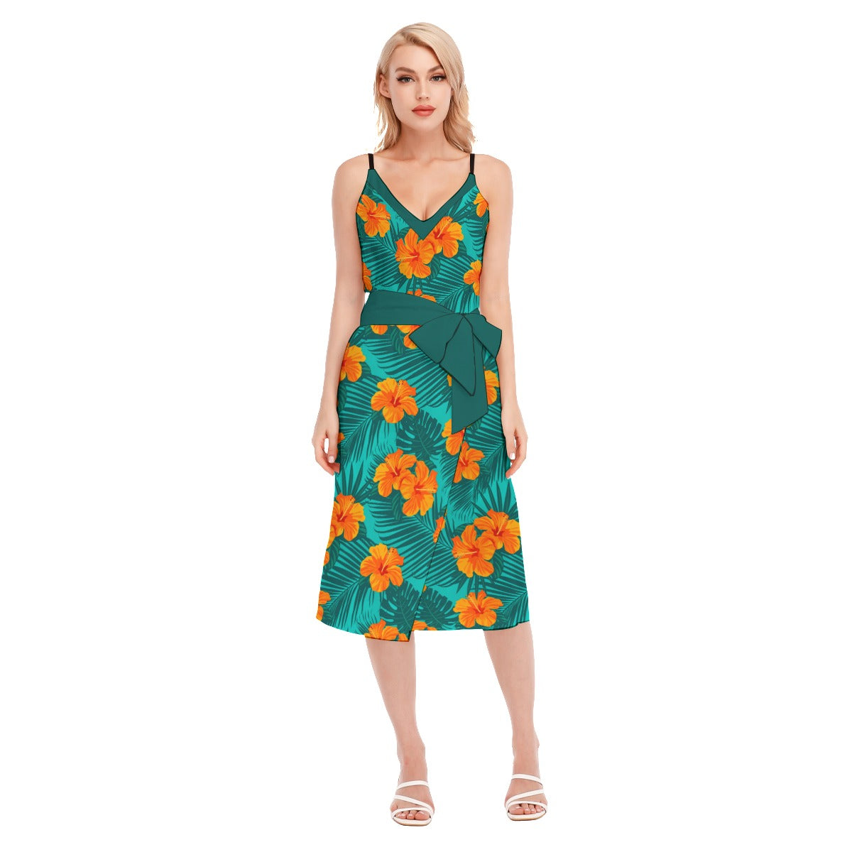 Her Tropical Women's V-neck Cami Dress With Waist Band