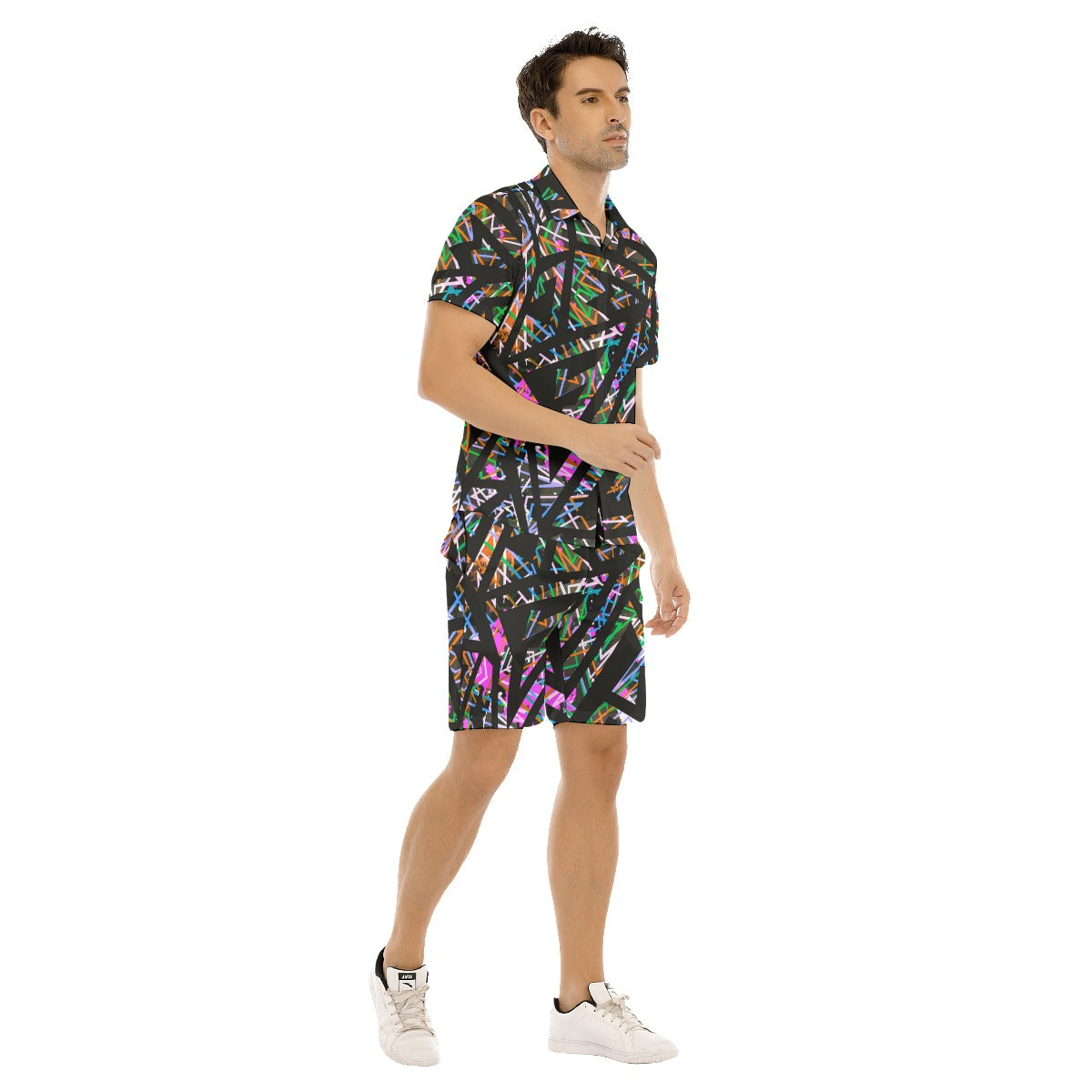 Futuristic Neon Geometric Men's Short Sleeve Shirt Sets