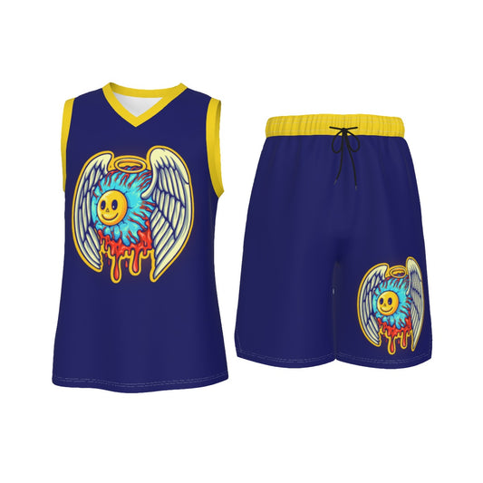 Flying Eyeball Men's V Neck Basketball Suit