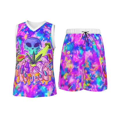 Psychedelic Men's V Neck Basketball Suit