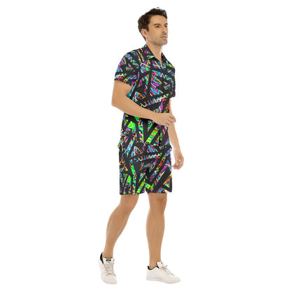 Futuristic Neon Geometric Men's Short Sleeve Shirt Sets