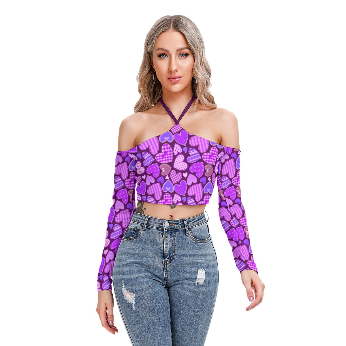 Cute Purple Hearts Women's Halter Lace-up Top