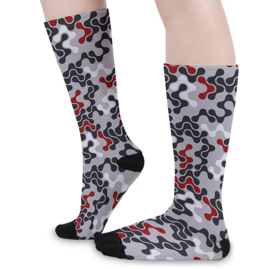Red, Black & White Abstract Long Socks