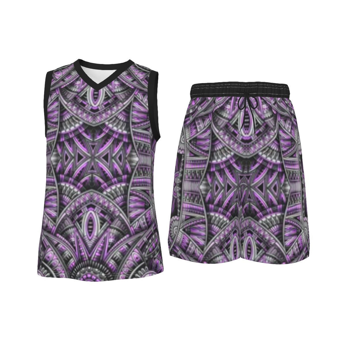 Abstract Ethnic Men's V Neck Basketball Suit