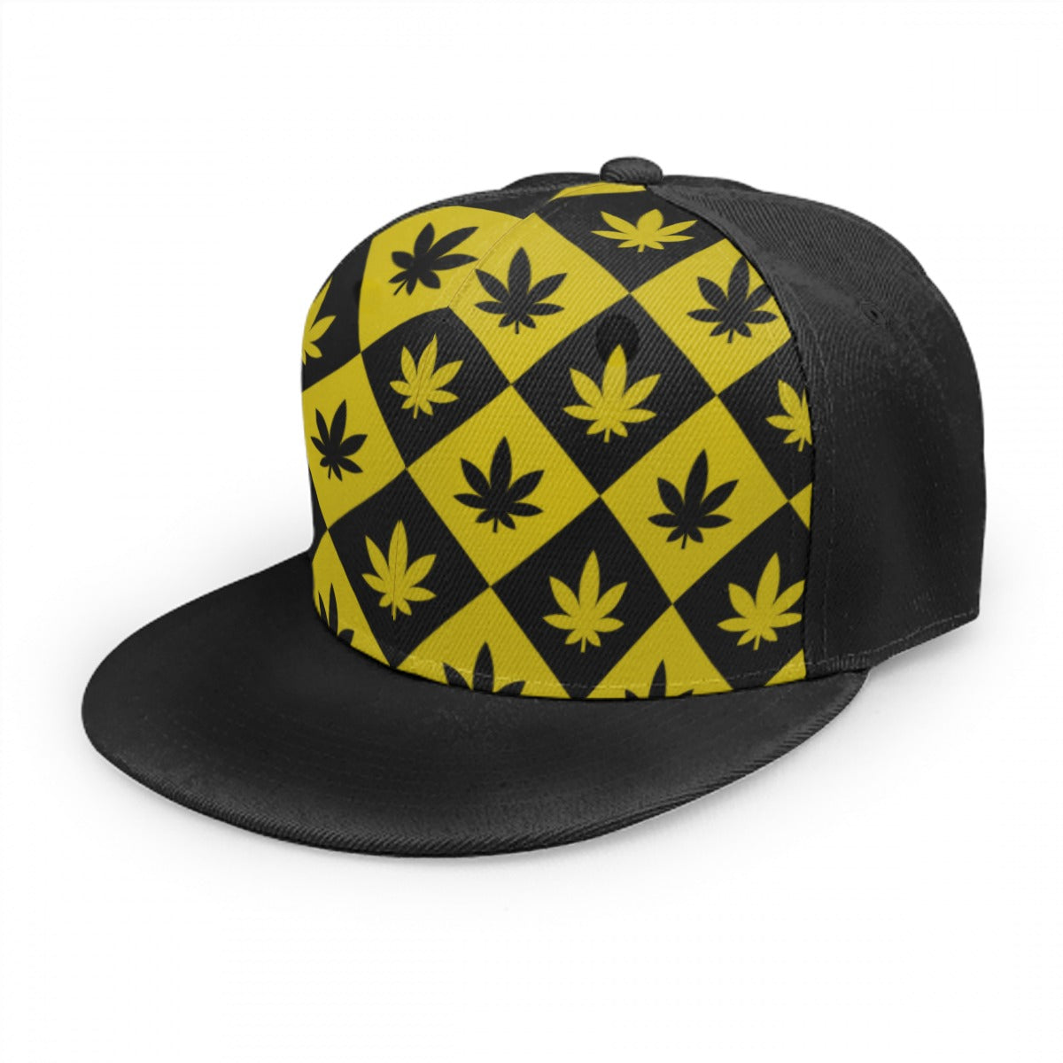 Black & Yellow Stoners Only Weed Leaf Checker Snap back