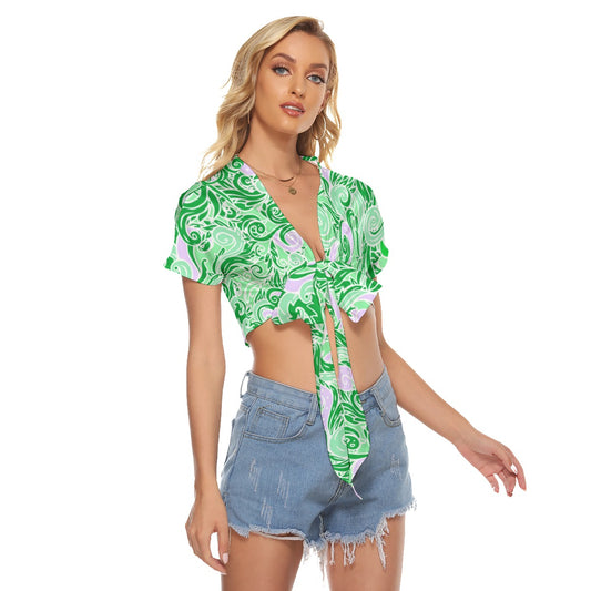 Green & Pink Swirls Women's Bandage Crop Top