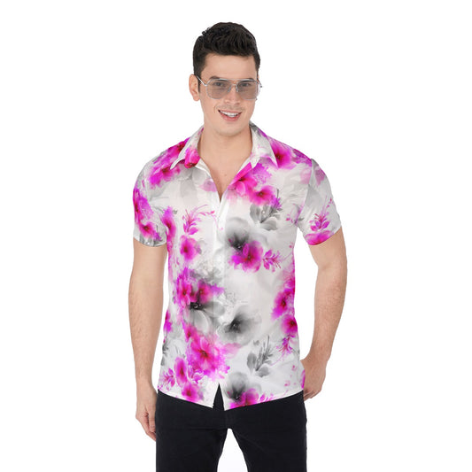 Pink Abstract Flowers Men's Button Up