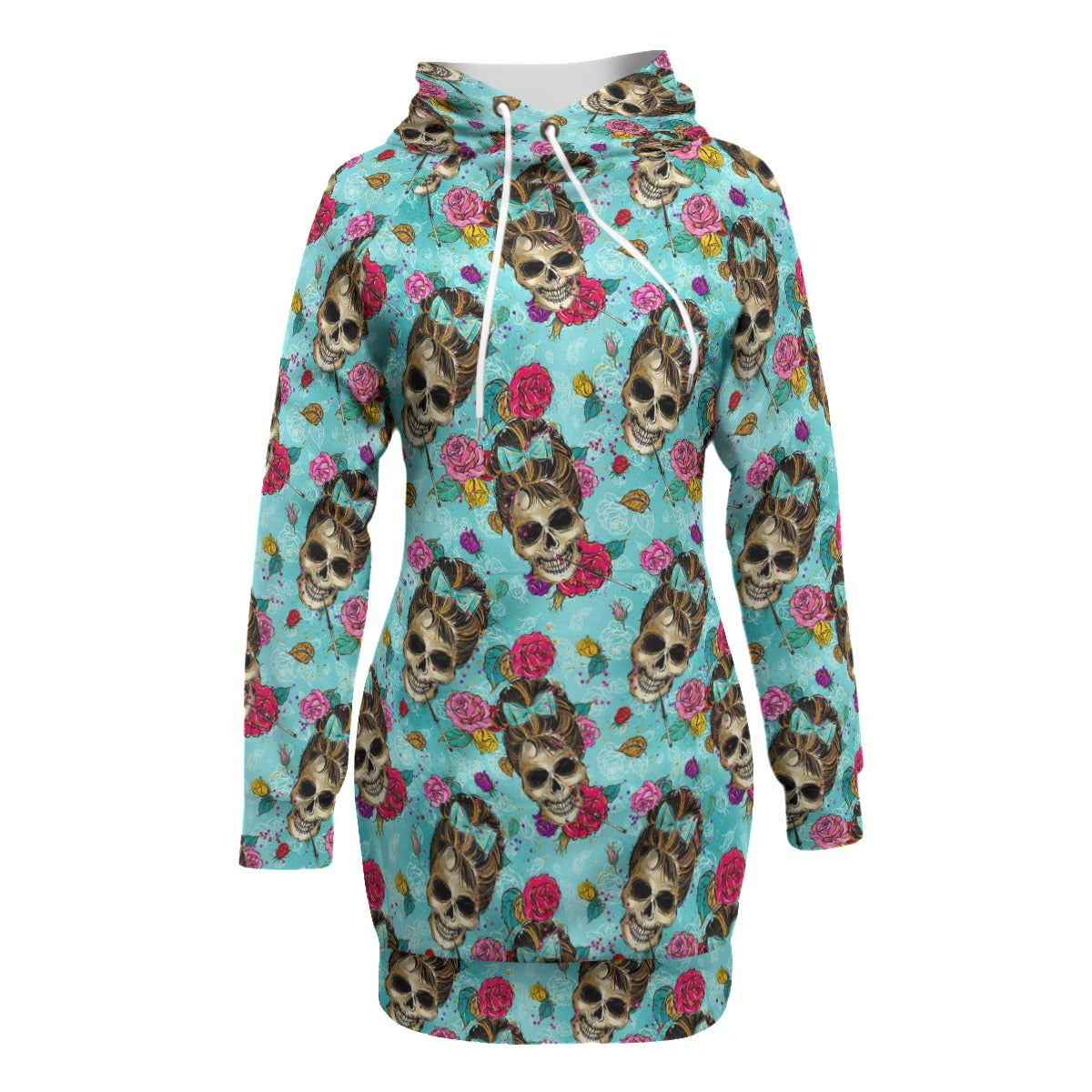 Ladies Skulls and Roses Women's Pullover Hoodie With Raglan Sleeve