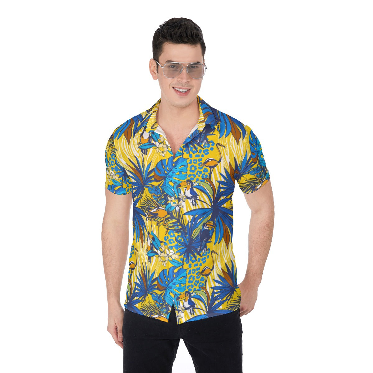 Tropical Birds With Flowers Men's Button Up