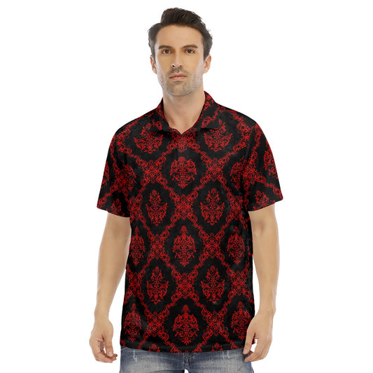 Red & Black Ethnic Men's Polo Shirt | Velvet