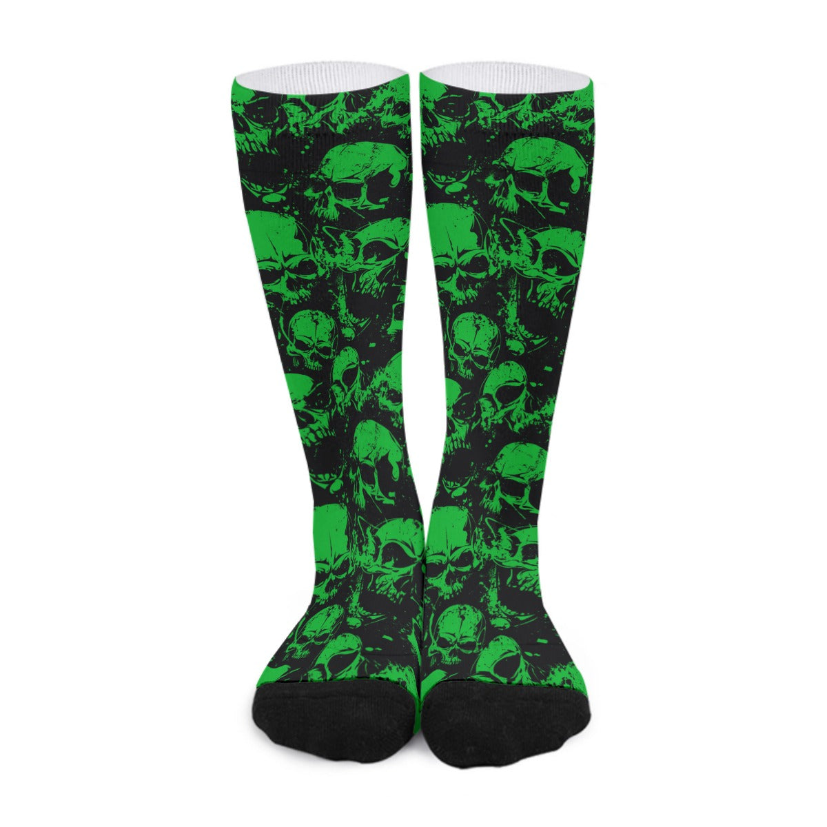 Green Grunge Skulls Long Socks