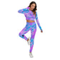Colorful Abstract Women's Sport Set With Backless Top And Leggings