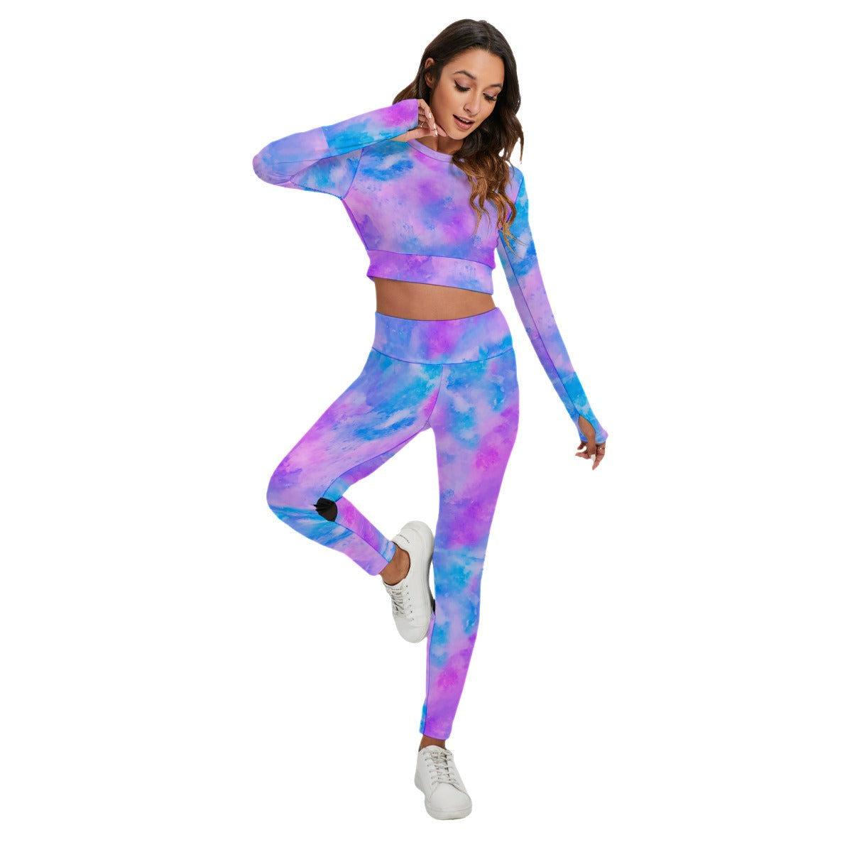 Colorful Abstract Women's Sport Set With Backless Top And Leggings