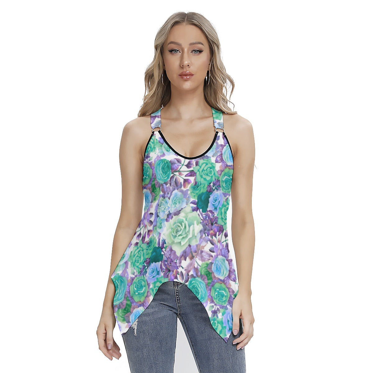 Beautiful Teal Roses Women's Skinny Sport Tank Top