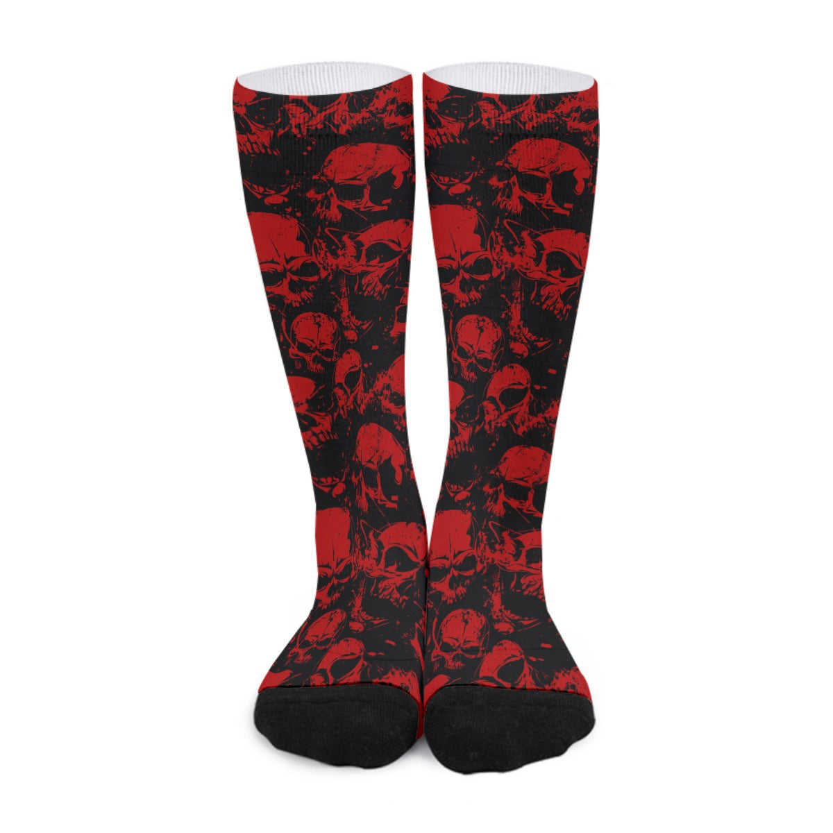 Red Grunge Skulls Long Socks