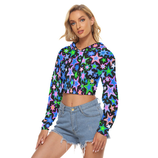 Colorful Stars Women's Crop Top Hoodie|Velvet