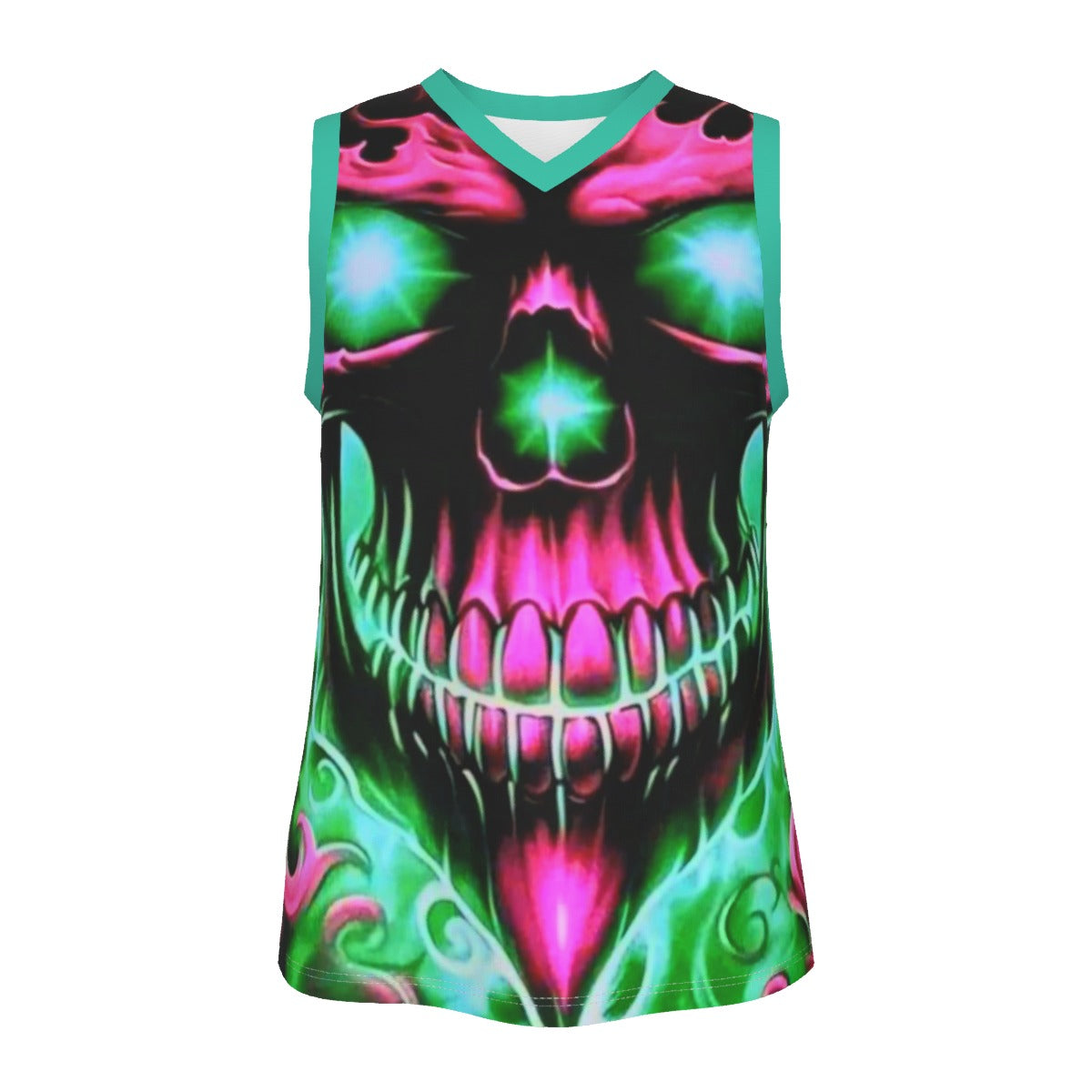 Men's Flaming Skull V Neck Basketball Top