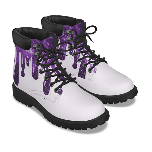Drippy Purple & White Men's Short Boots
