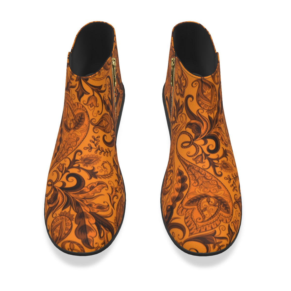 Cute Flowers Orange & Black Men's Fashion Boots