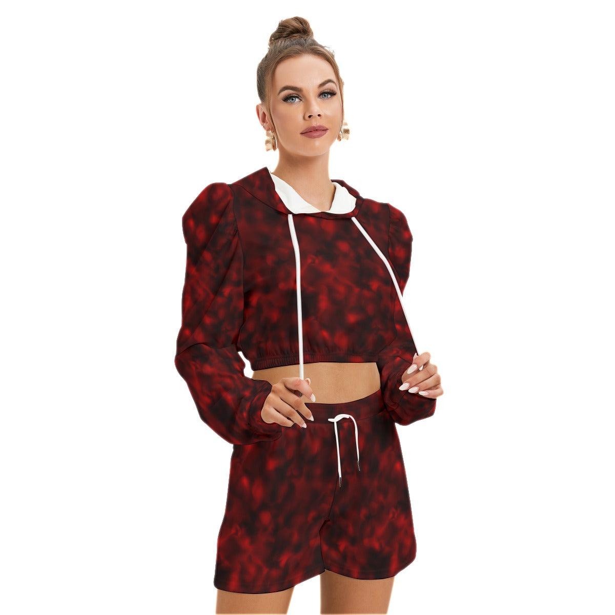 Red & Black Smoke Women's Mirco Fleece Hoodie and Shorts Set