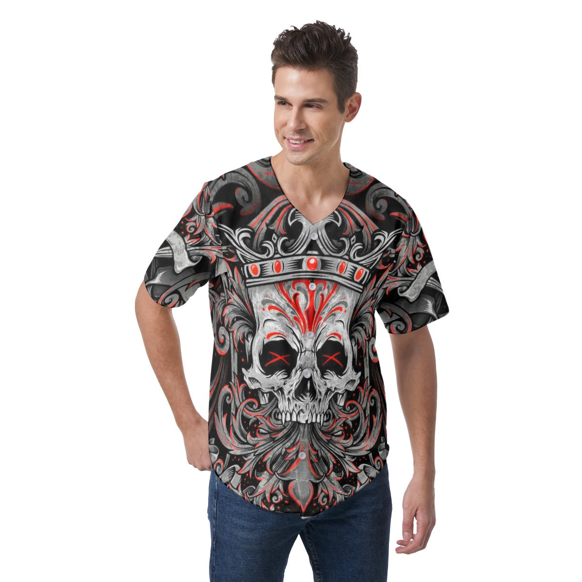 Men's Skull King Short Sleeve Baseball Jersey