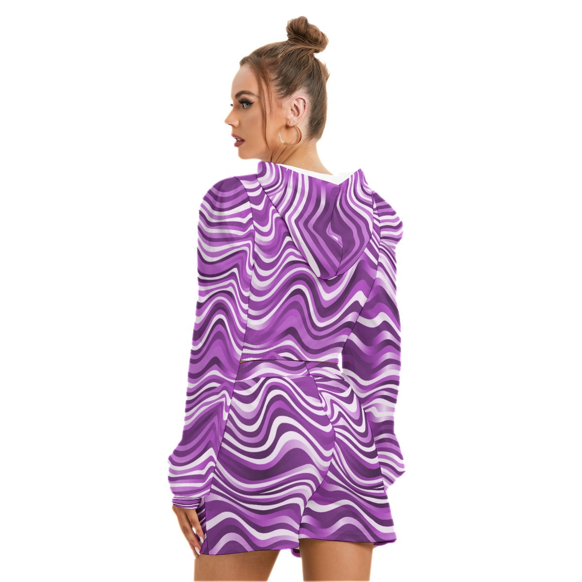 Purple Wavy Baby Women's Mirco Fleece Hoodie And Shorts Set