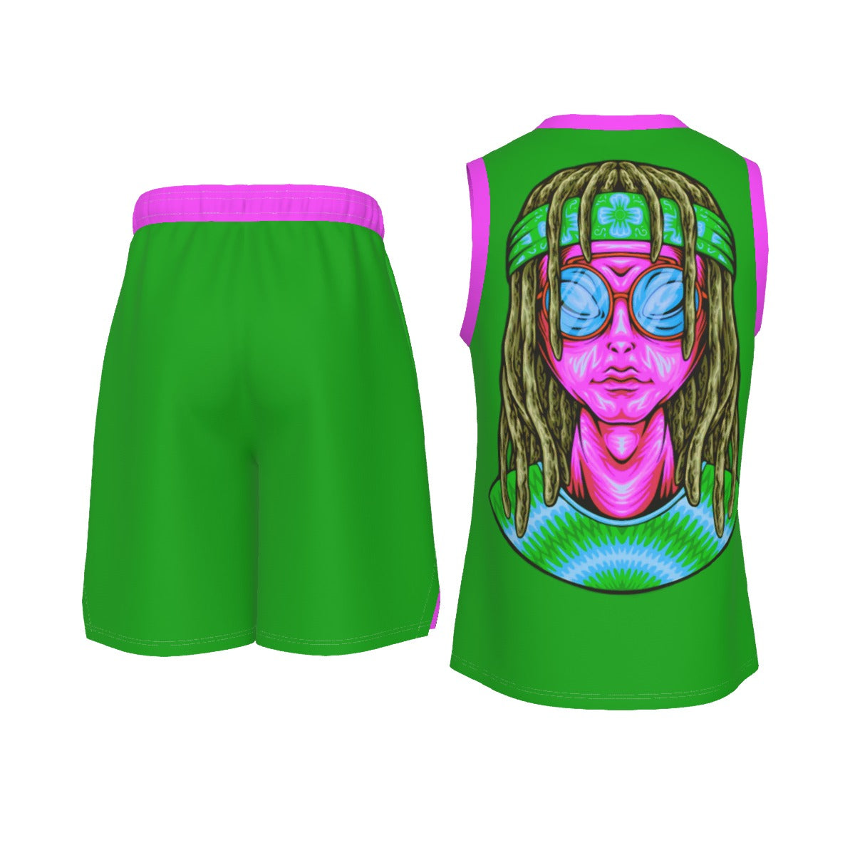 Psychedelic Alien With Dreads Men's V Neck Basketball Suit