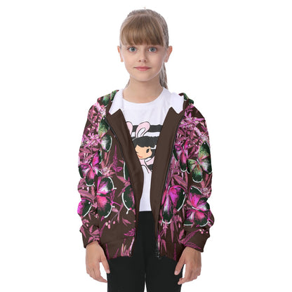 Cute Floral Butterflies Kid's Heavy Fleece Zip Up Hoodie