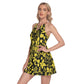 Yellow Europe Forest Leaves Women's Round Neck Above Knee Dress