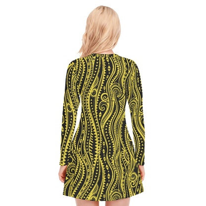 Ethnic Vintage Tribal Women's V-neck Long Sleeve Dress