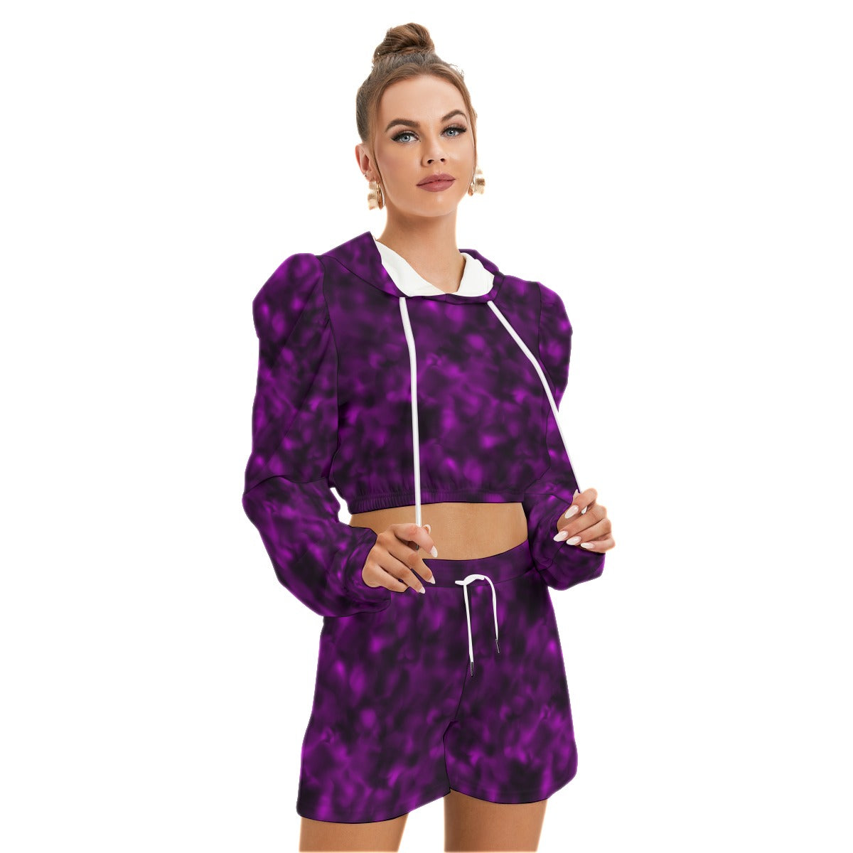 Purple & Black Smoke Women's Mirco Fleece Hoodie and Shorts Set