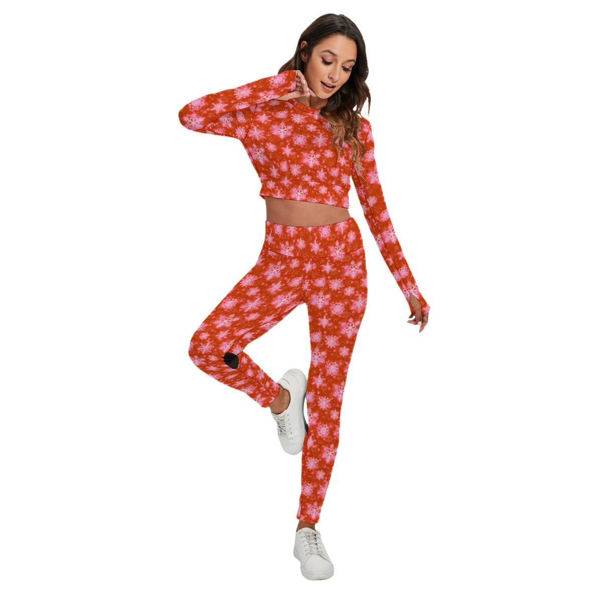 Women's Snowflakes Sport Set With Backless Top And Leggings