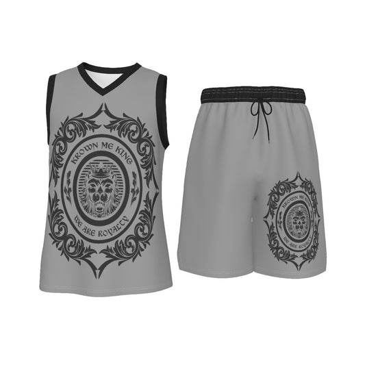 Grey & Black  We Are Royalty Men's V Neck Basketball Suit