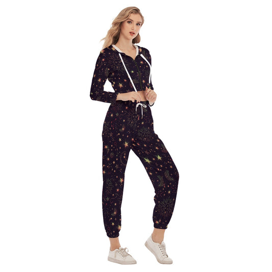 Space Galaxy Constellation Women's Crop Hoodie Sports Sets