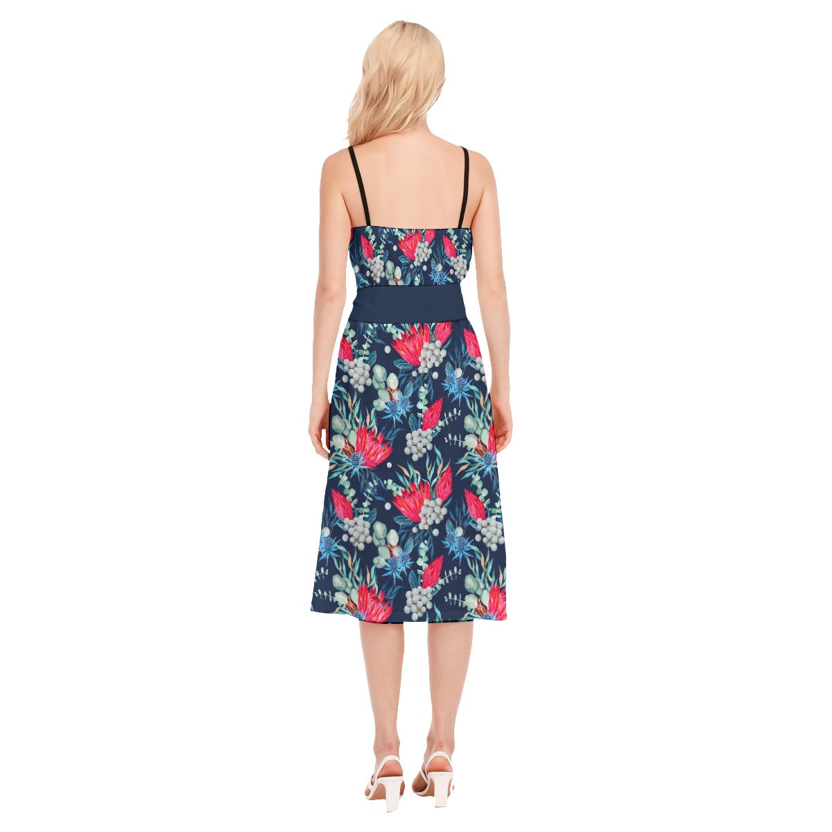 Tropic Summer Women's V-neck Cami Dress With Waist Band