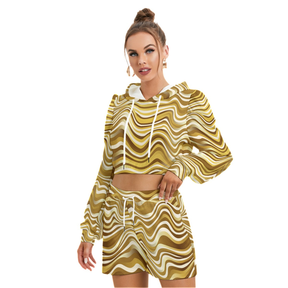 Gold Wavy Baby Women's Mirco Fleece Hoodie And Shorts Set