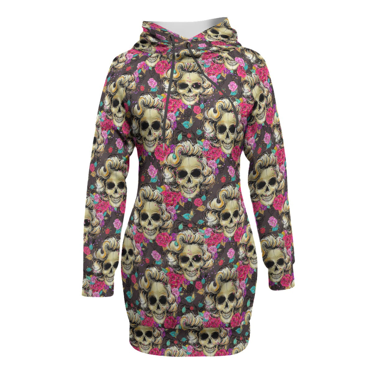 Ladies Skulls and Roses Women's Pullover Hoodie With Raglan Sleeve