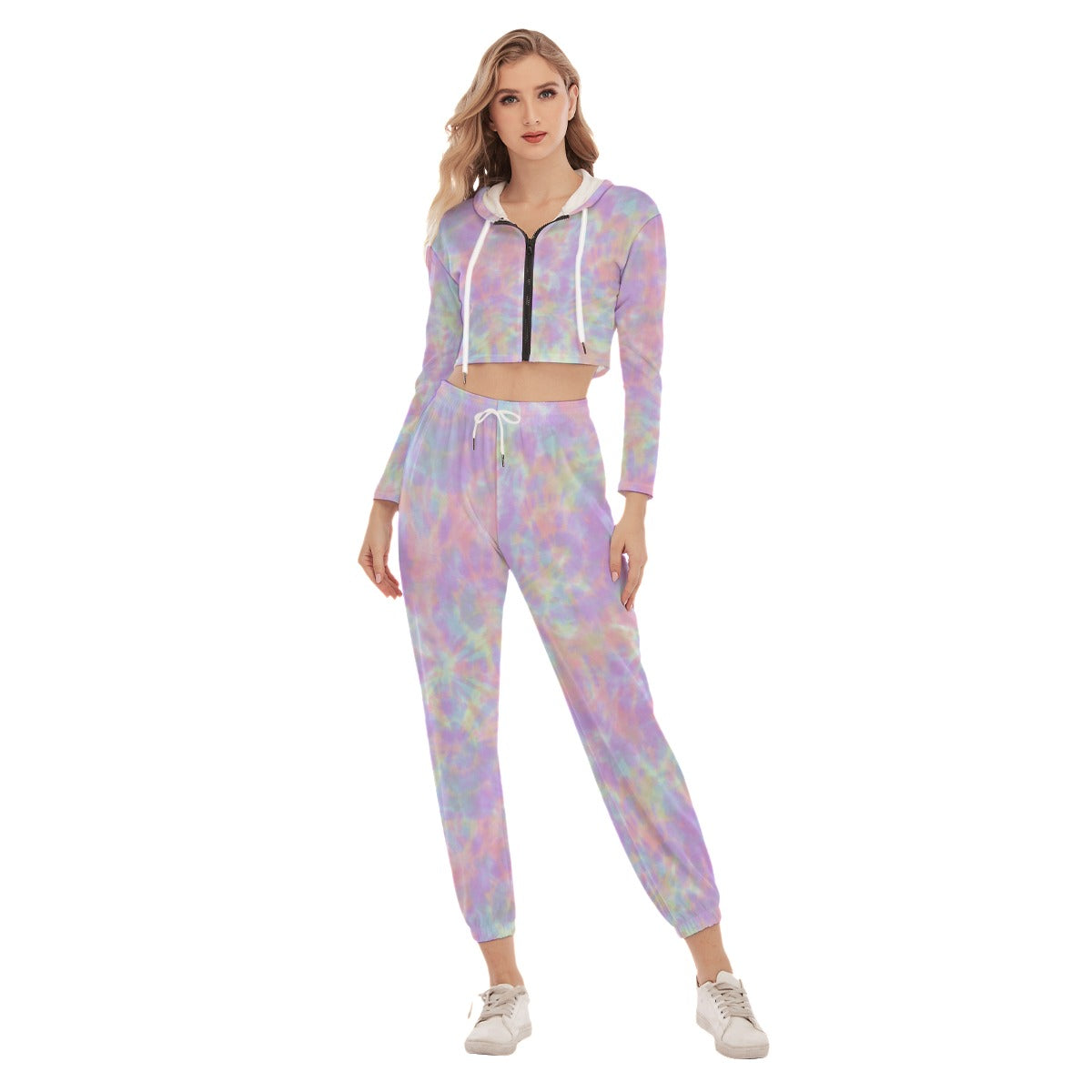 Tie Dye Women's Crop Hoodie Sports Sets