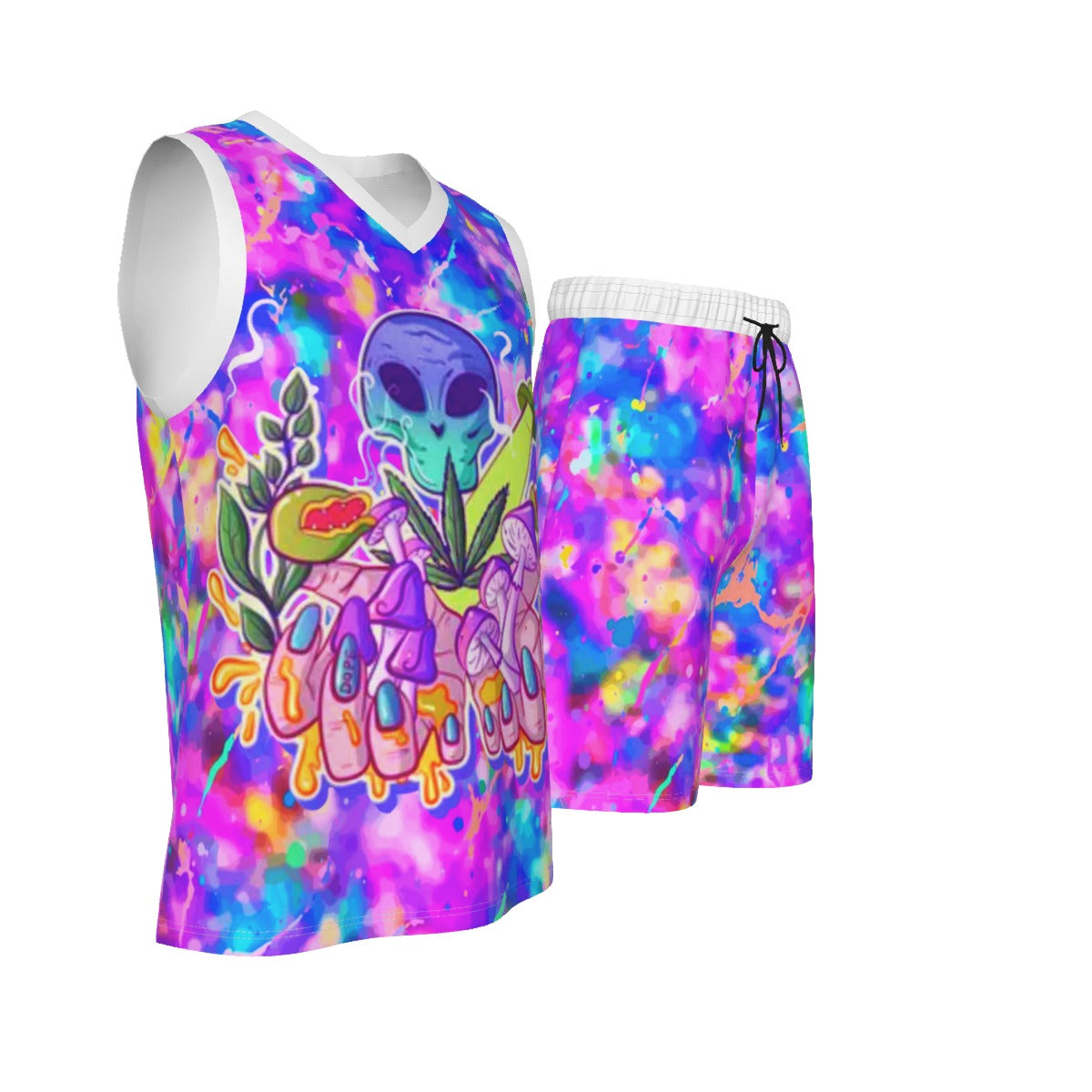 Psychedelic Men's V Neck Basketball Suit