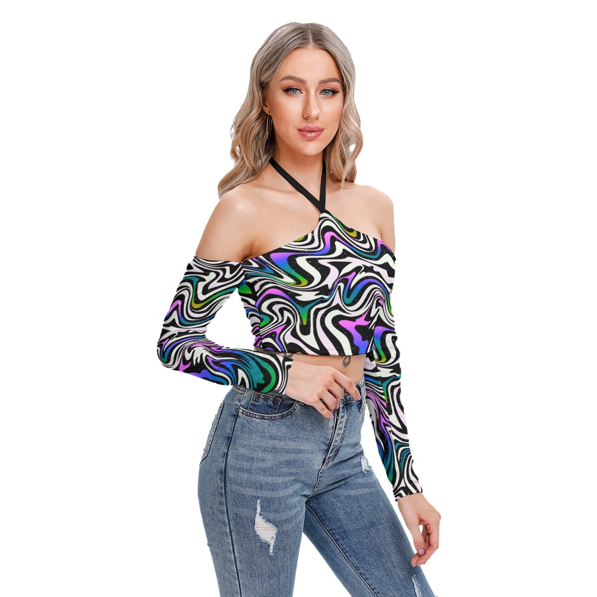 Colorful Curvy Lines Women's Halter Lace-up Top