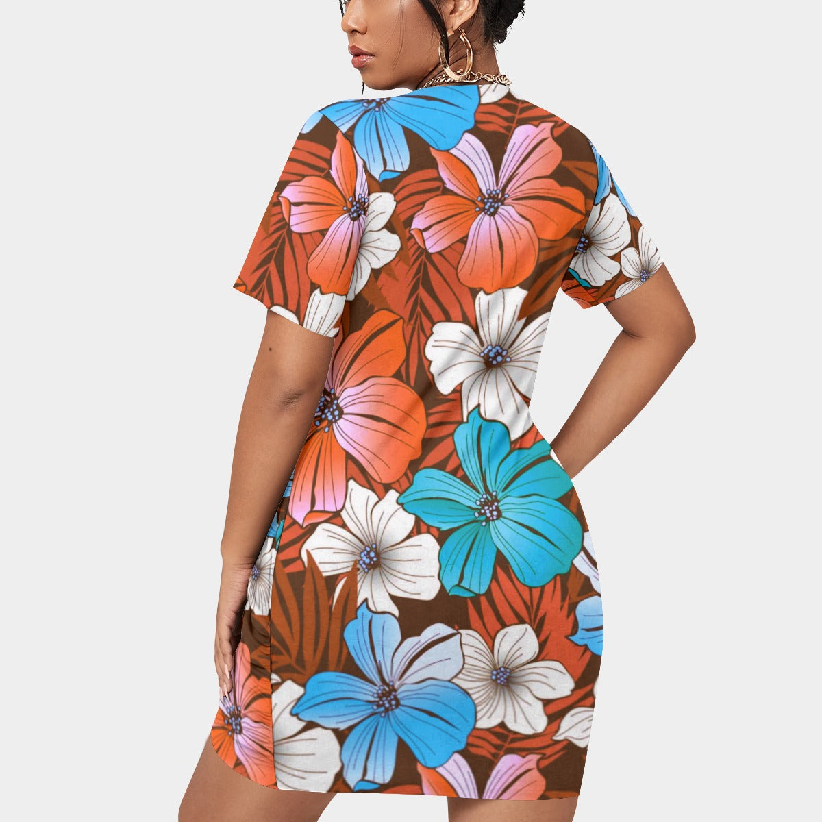 Women’s Tropical Summer Stacked Hem Dress With Short Sleeve（Plus Size)