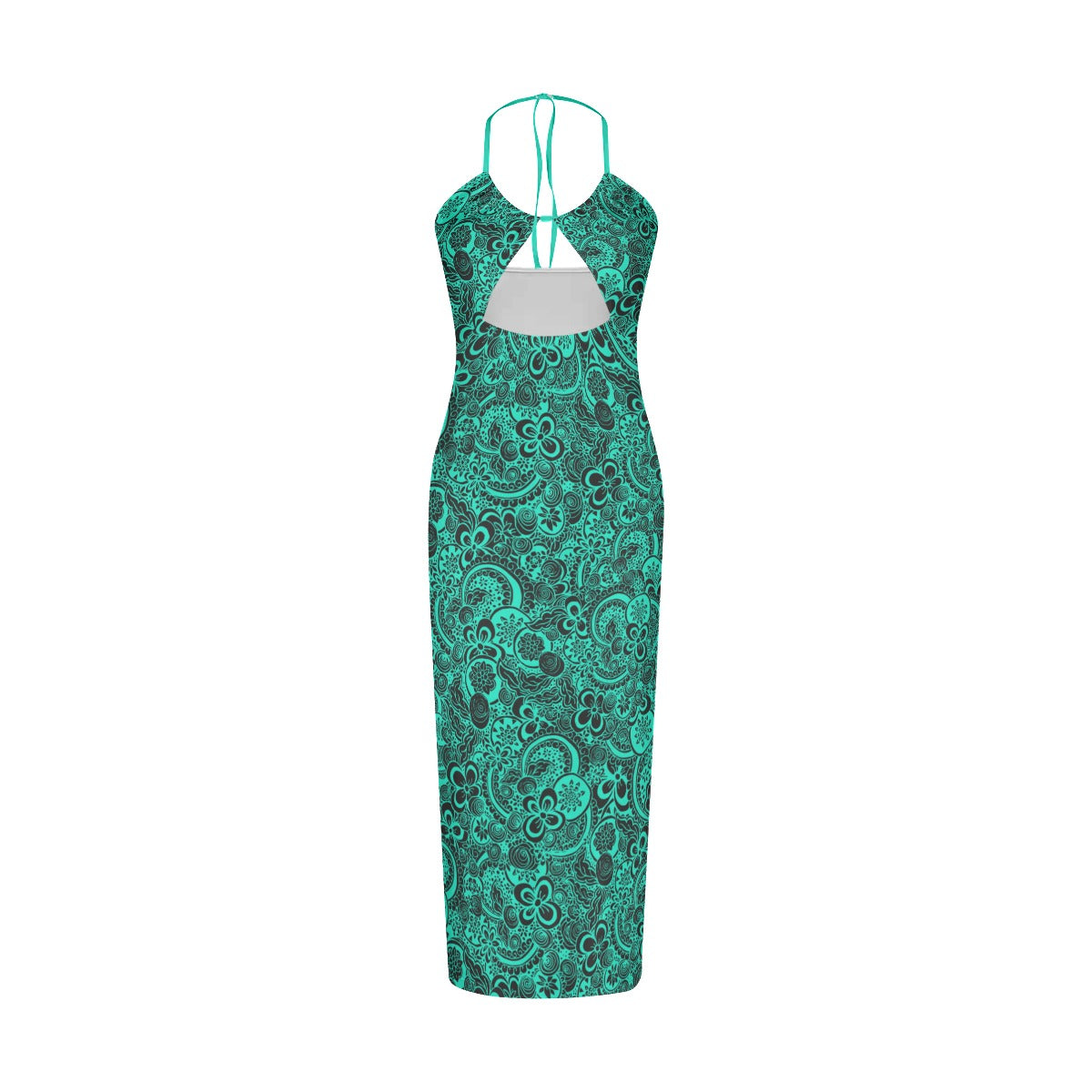 Teal With Black Flowers Women's Sexy Hollow Cami Dress