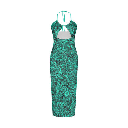 Teal With Black Flowers Women's Sexy Hollow Cami Dress