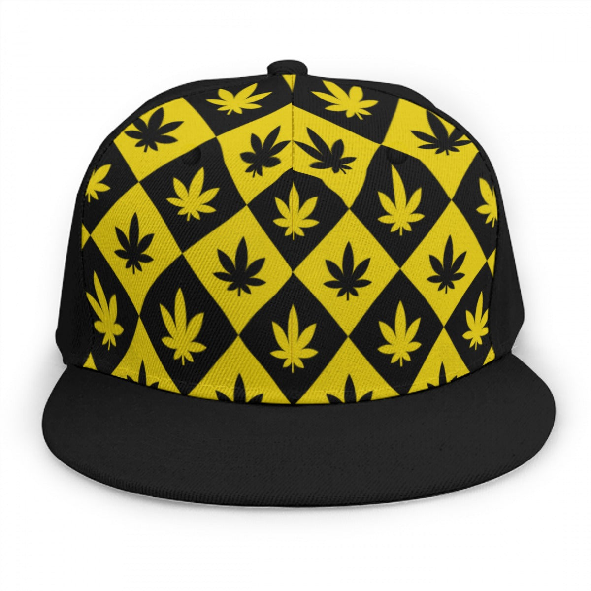 Black & Yellow Stoners Only Weed Leaf Checker Snap back