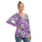 Tropical Hibiscus Flower With Tapa Tribal Designs Women's Long Sleeve Neckline Tie Sweatshirt